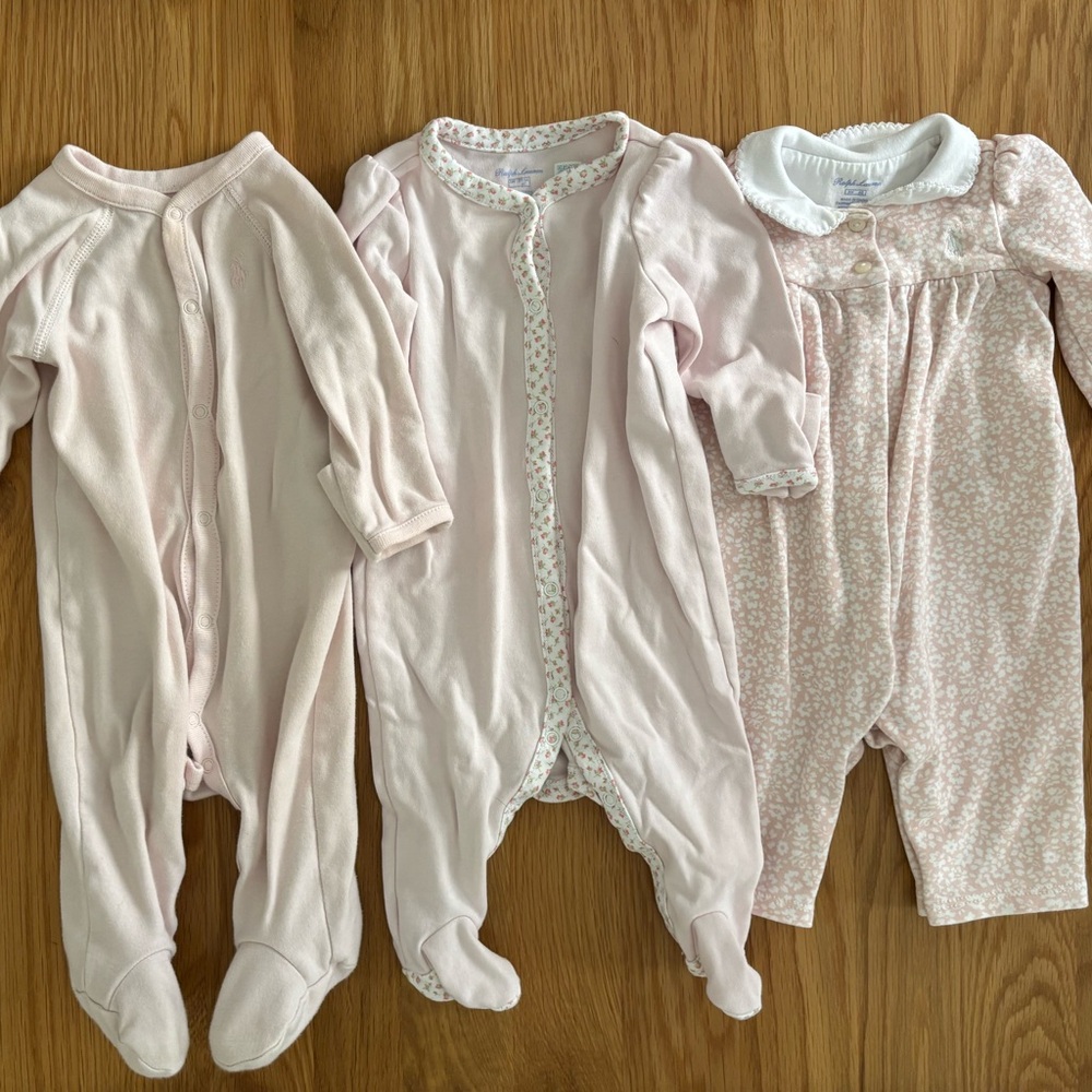 Set of 3 Ralph Lauren Soft Pink Baby One-Pieces